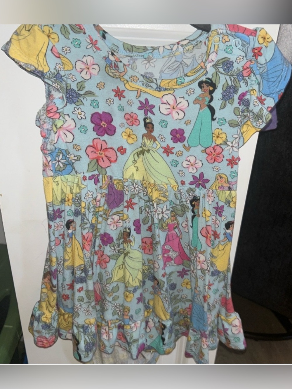 Posh Peanut Disney Blue Princess Floral Dress with Mixed Princess Print